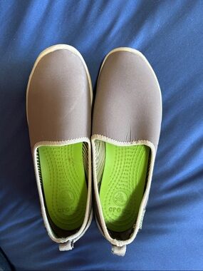 CROCS Taupe Slip-On shoes  with Lime Green Insoles